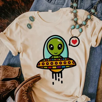 Футболка с инопланетянином, женская летняя футболка с рисунком аниме харадзюку для девочек, одежда с рисунком