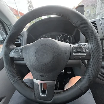 Черный кожаный чехол с перфорацией для VW Golf Passat B5 1996 Polo Для Seat Leon 1999-2015, отделка крышки рулевого колеса автомобиля ручной работы