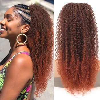 Шнурок конский хвост вьющиеся расширение для африканских женщин, афро кудрявый вьющиеся волосы синтетический штук теплостойкий