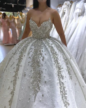 Элегантное свадебное платье из хрусталя без бретелек с жемчугом И кружевами Свадебные бальные платья без рукавов на заказ Vestido De Novia