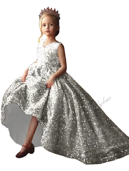 Элегантные свадебные платья с цветочным узором для девочек, бальные платья без рукавов с блестками, детское праздничное платье для Первого причастия, детское платье для вечеринки по случаю Дня рождения
