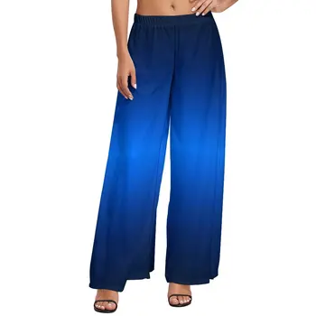 Ярко-синие брюки Омбре, женские минималистичные светящиеся Градиентные брюки в уличном стиле, Модные широкие брюки с высокой талией, Подарок на День рождения