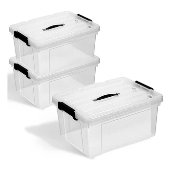 Ящики для хранения с крышками, набор из 3 современных штабелируемых ящиков для организации и хранения, чрезвычайно прочные